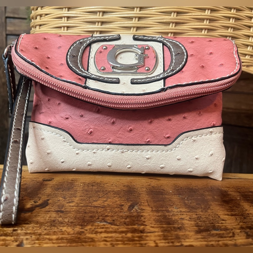 Guess Pink and Cream Clutch with Textured Design